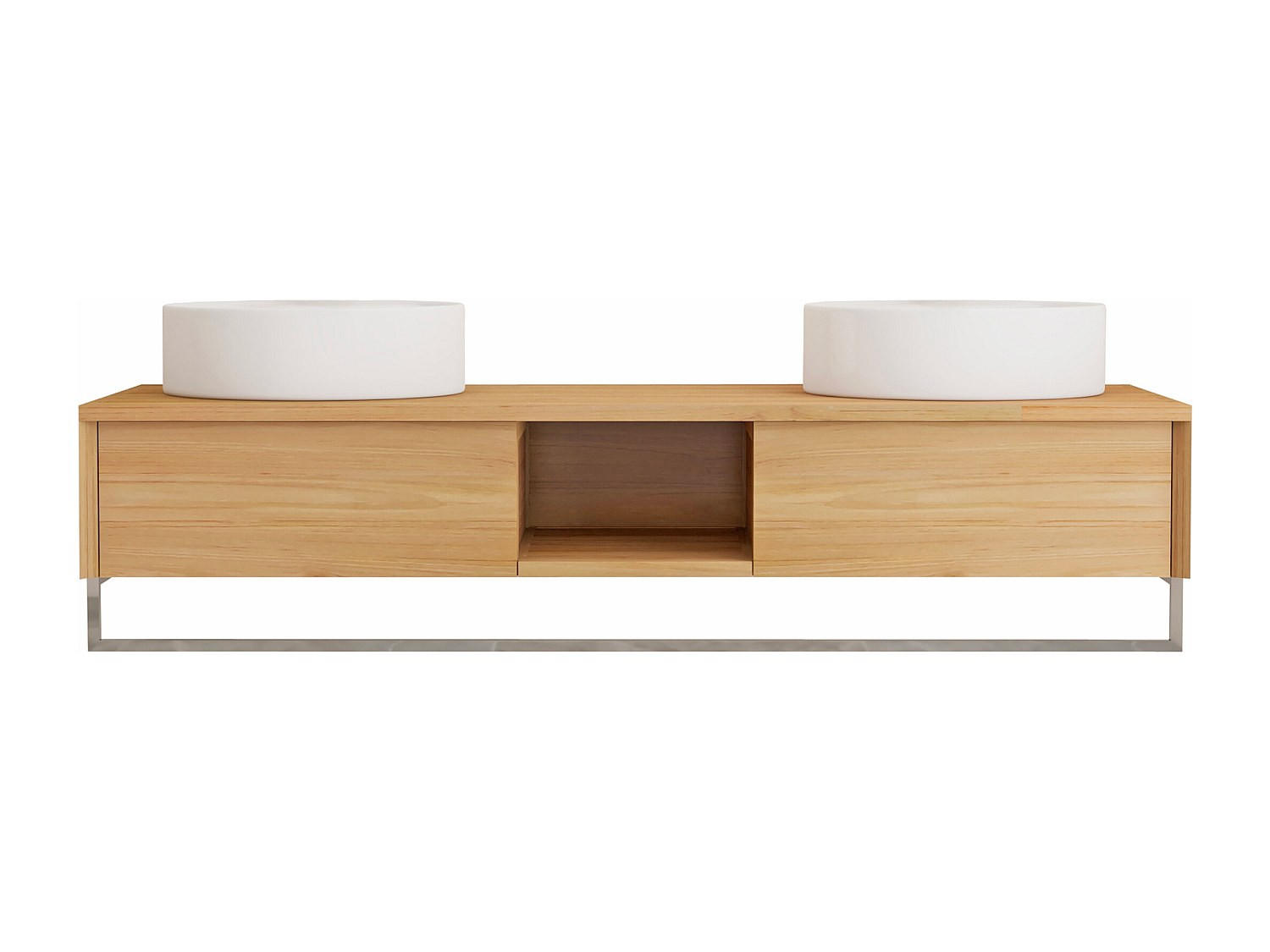 DOPPELWASCHTISCH - 140 cm x 50 cm - Holz, Platte - Naturfarben Hell - KUPANG - Naturfarben, Holz (140/32/50cm) - Vente-Unique
