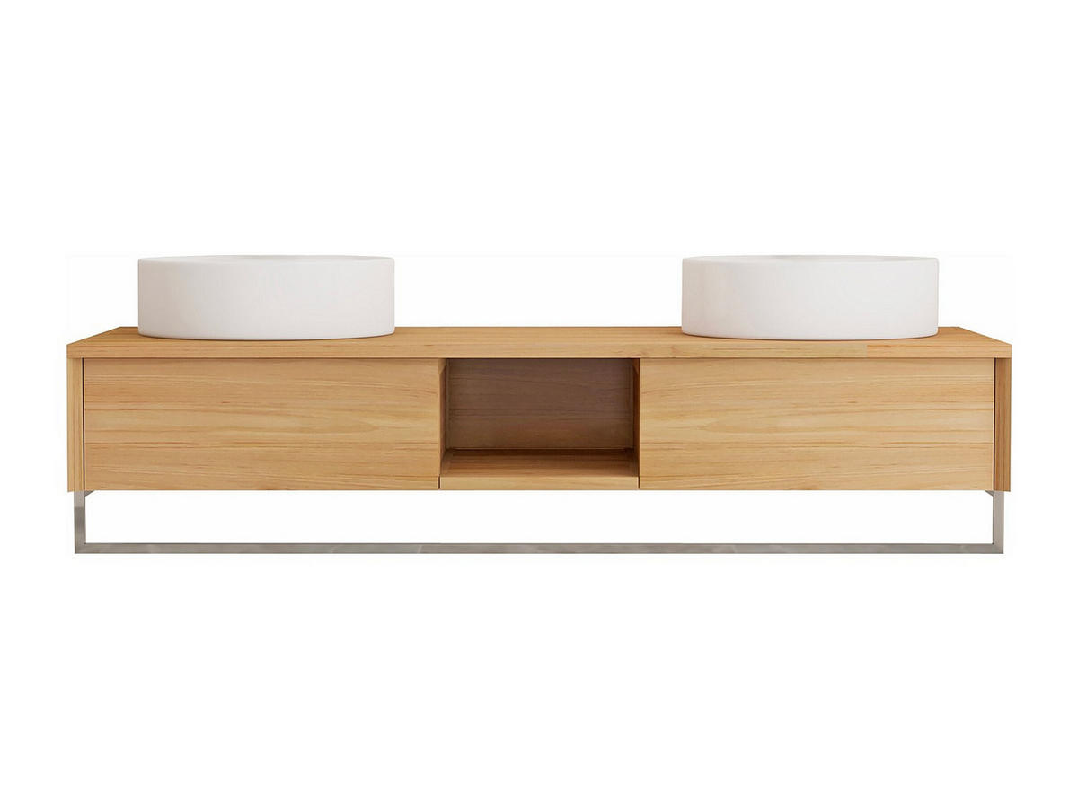 DOPPELWASCHTISCH - 140 cmcm x 50 cmcm - Holz, Platte - Naturfarben Hell - KUPANG - Naturfarben, Holz (140/32/50cm) - Vente-Unique