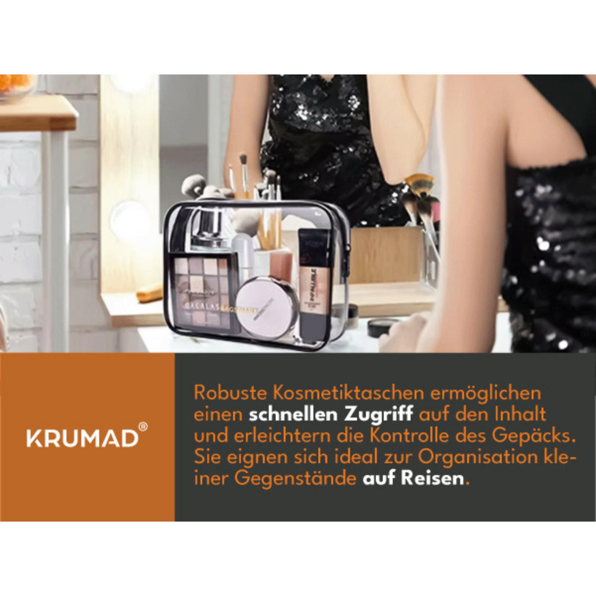 KULTURTASCHE Transparente Set 3-teilig - Transparent, Kunststoff (14/18/4cm) - KRUMAD