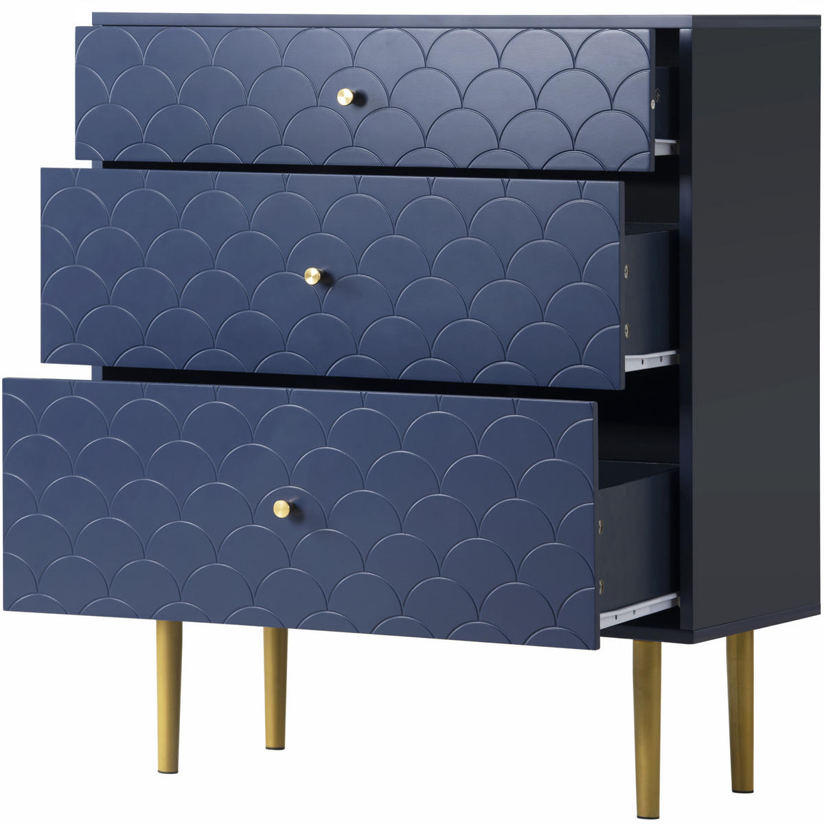 KOMMODE 75/40/89 cm mit 3 Schubladen und Metallbeinen in Marineblau - Dunkelblau, Holz (75/89/40cm) - BEAOK