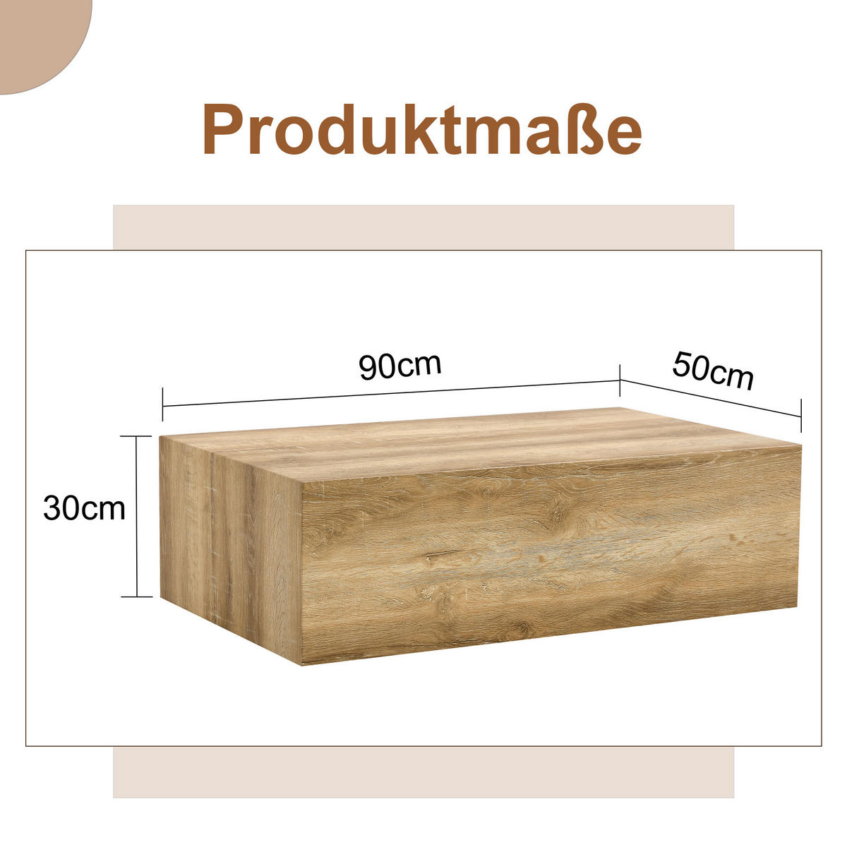 COUCHTISCH DE-010 Modern Oak‑coloured Holzmaserung - Eichefarben, Holzwerkstoff (50/90/30cm) - ComfortXL