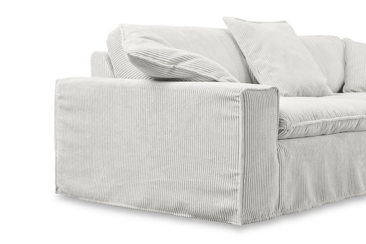 SOFA XL NETTA Hellgrau Cord - Hellgrau/Braun, Birkenholz/Textil (258/90/116cm) - KAWOLA