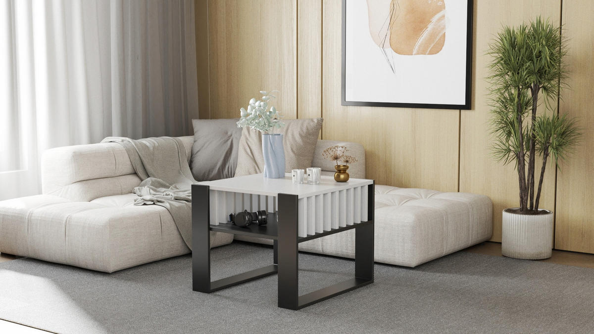 COUCHTISCH IGA Quadratisch Weiß-Schwarz 60/63,6/50 cm - Multicolor, Holzwerkstoff (63.6/60/50cm) - Matkam Möbel