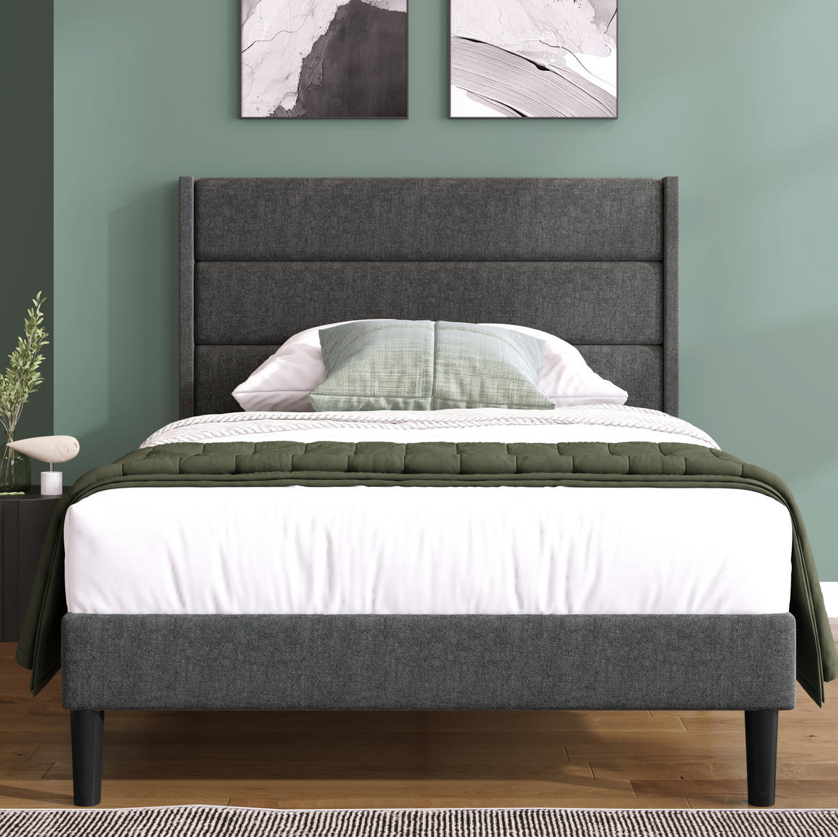 ČALÚNENÁ posteľ 90/200 cm s lamelovým roštom a 7-zónovým matracom, čalúnené čelo, ľanový poťah, Sivá - tmavosivá, textil (90/90cm) - Redom