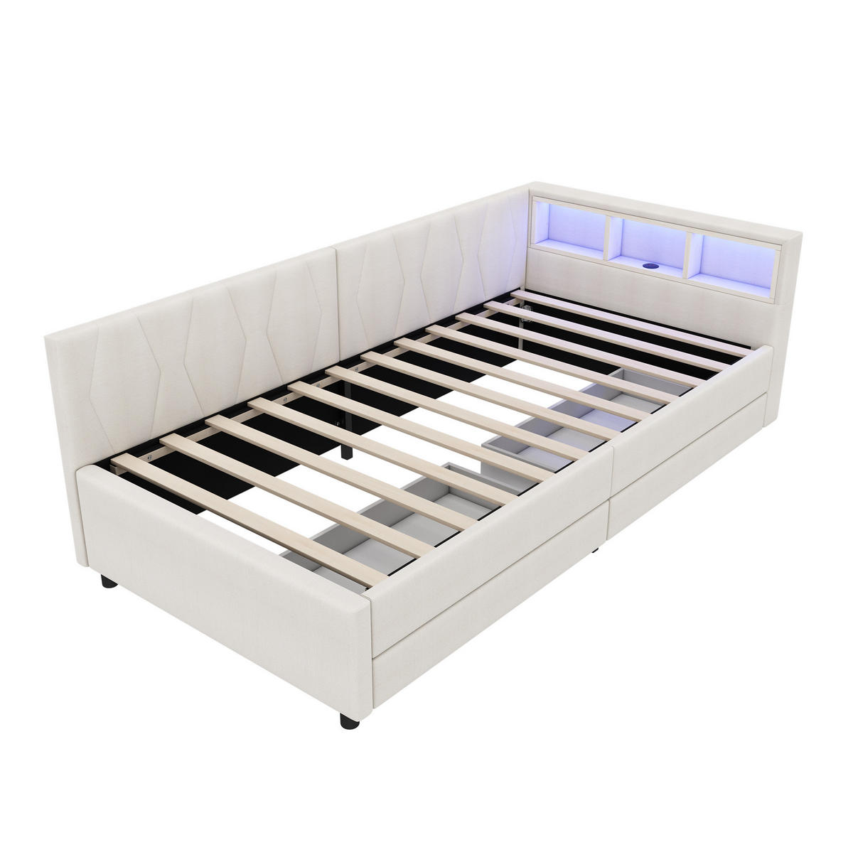 POLSTERBETT 90/200 cm Beige aus Leinen und MDF mit LED-Lichtleiste - Beige, Textil (90/200cm) - OKMYHOME