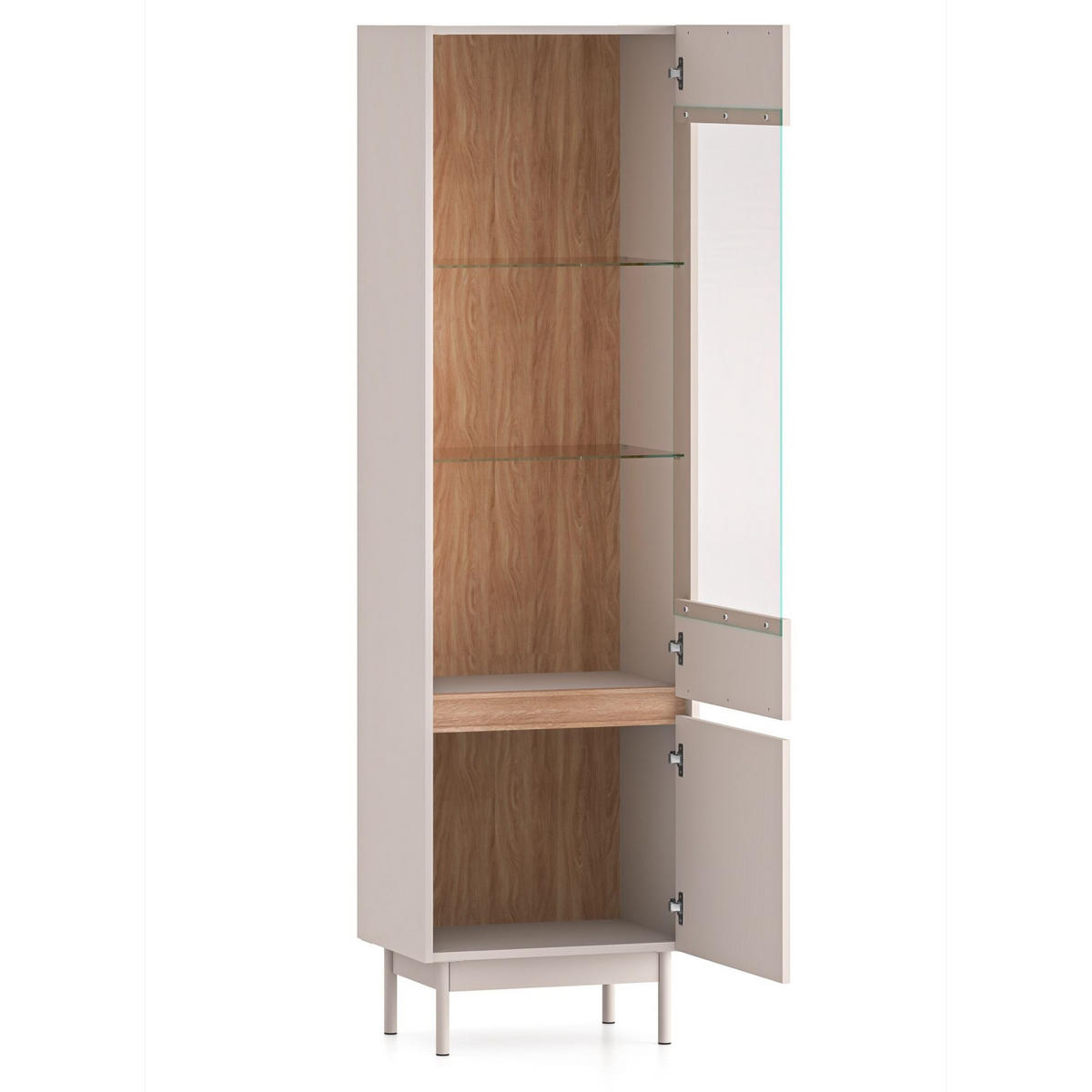 VITRINE Dunea 2-türig Kaschmirgrau/Eichenoptik 55 cm - Taupe, Holzwerkstoff/Metall (55/193/40cm) - Selsey