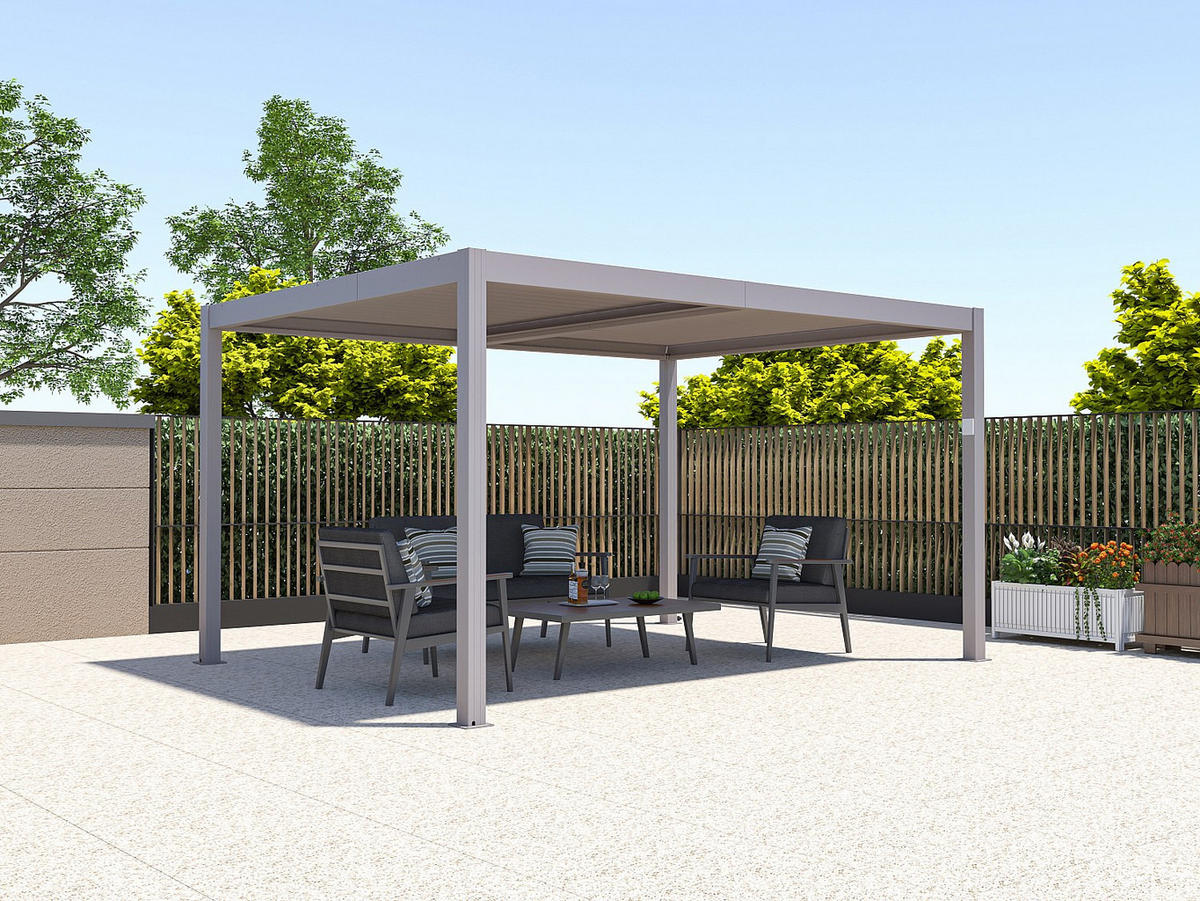 TERRASSENDACH bioklimatisch freistehend elektrisch mit verstellbaren Lamellen - Aluminium - 12 m² - Taupe - AMADORA - Braun, Metall (395/220/305cm) - Vente-Unique