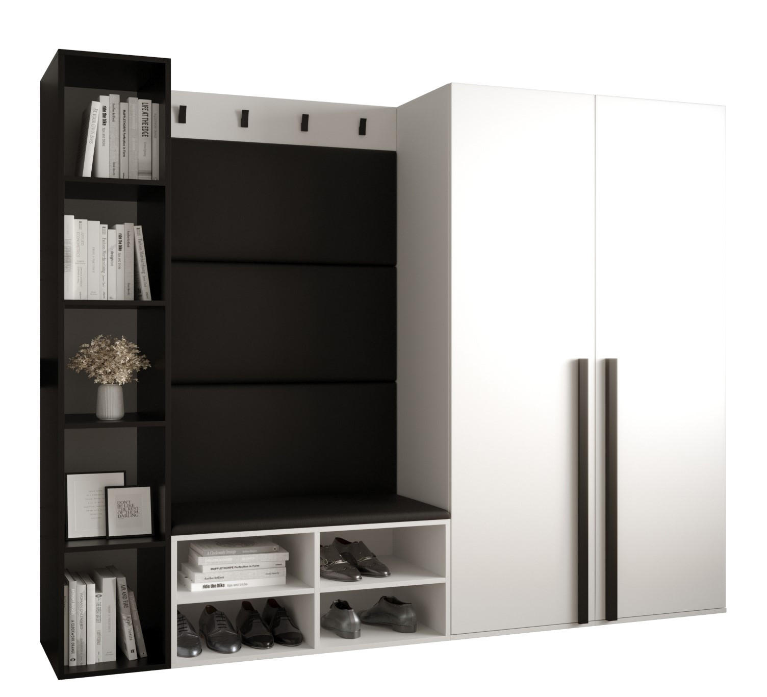 Möbel Kryspol Garderoben-Set Weiß, Schwarz 214x184x42 cm