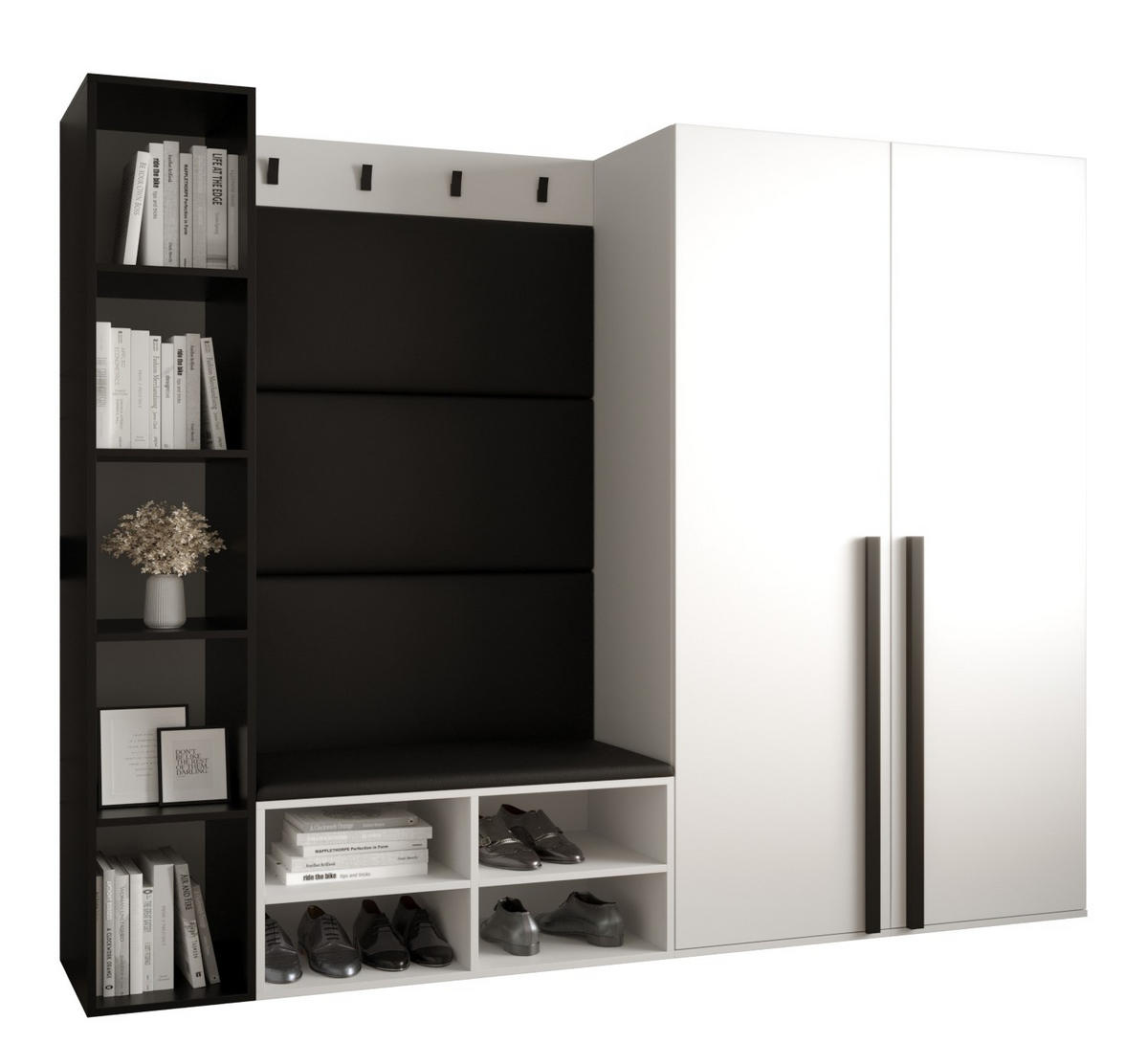 GARDEROBEN-SET 214/184/42 - Schwarz/Weiß, Holz/Kunststoff (214/184/42cm) - MÖBEL KRYSPOL