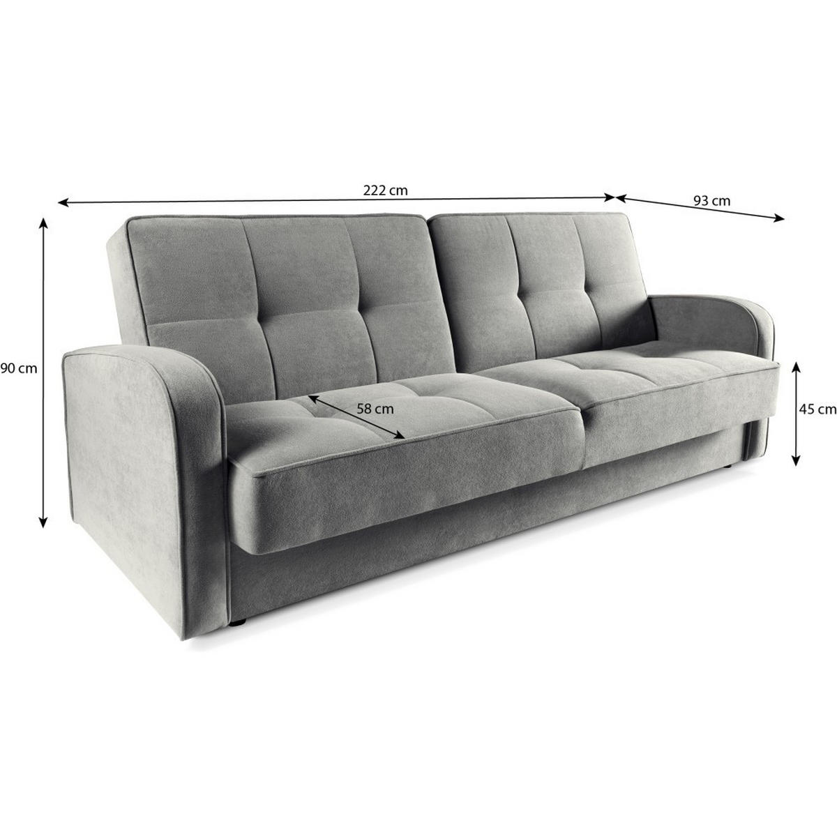 SCHLAFSOFA 3-Sitzer Pavo mit Bettkasten, Grau - Schwarz/Grau, Textil (222/90/93cm) - Beautysofa