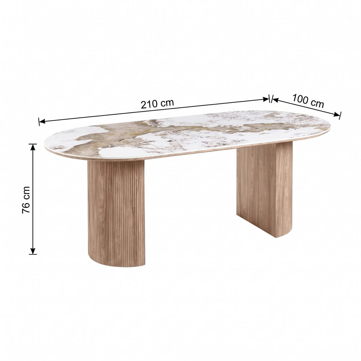ESSTISCH Minamata 100 x 210 x 76 cm, Keramik-Tischplatte Weiß / Dunkelbraun - Weiß, Holzwerkstoff (210/100/76cm) - ebuy24