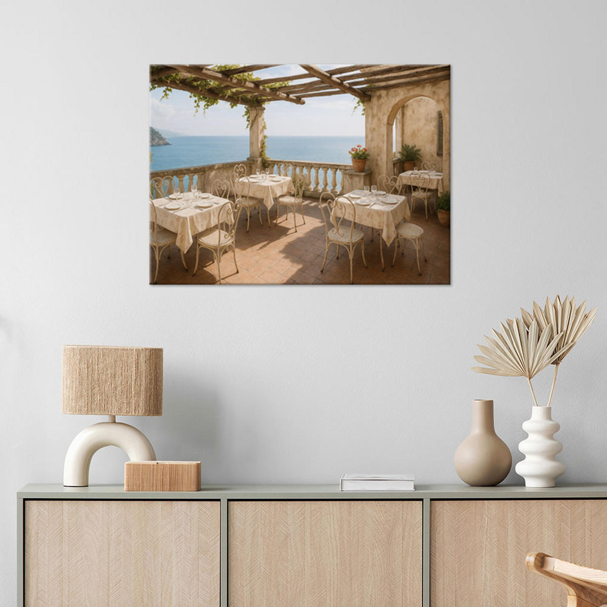 LEINWANDBILD Shabby Chic Meerblick von der Terrasse 60x40cm - Beige, Textil (60/40cm) - Feeby