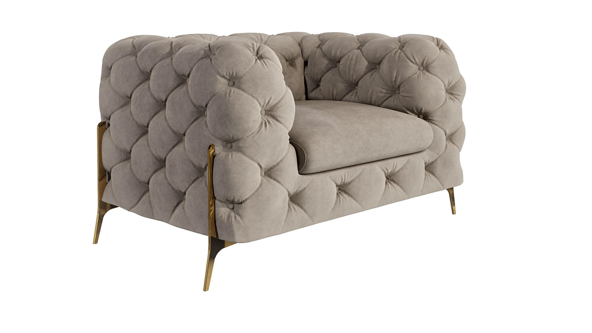 S-Style CHESTERFIELD KŘESLO Lexi z tmavé krémové sametu se zlatými nohami