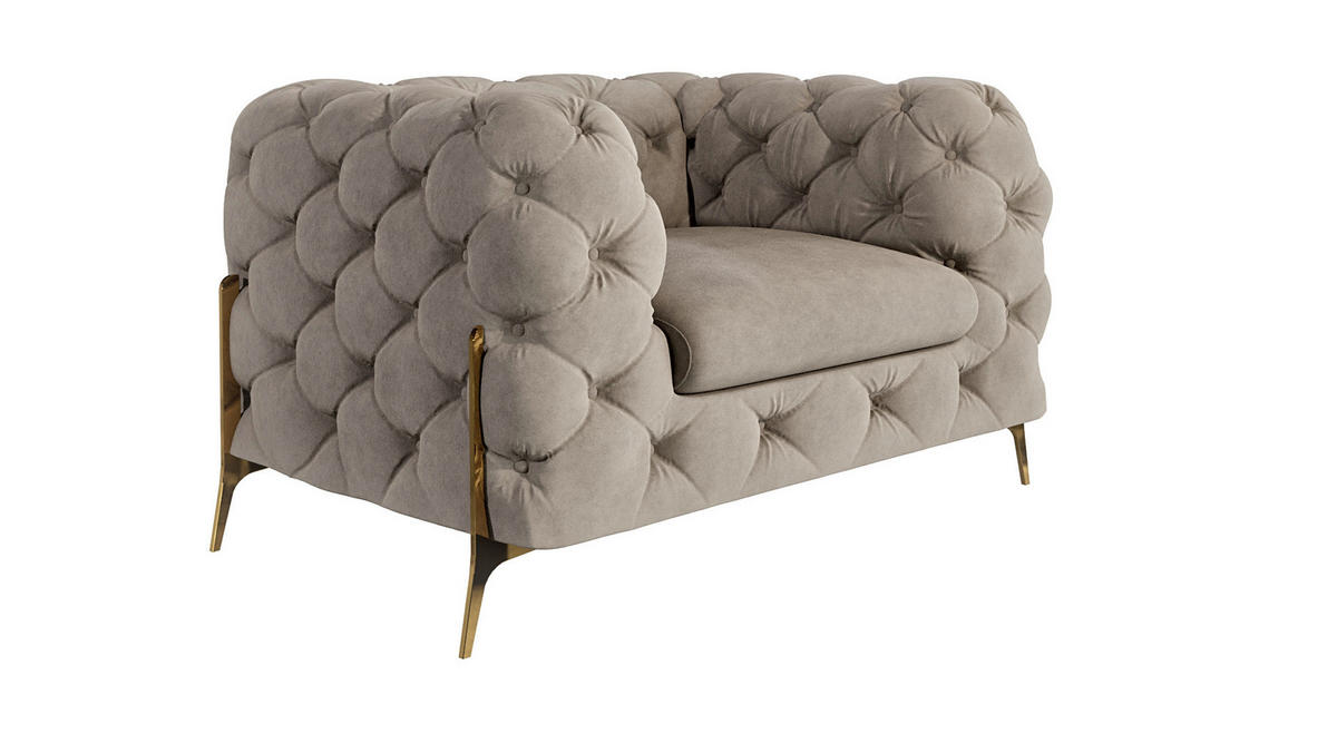 CHESTERFIELD-SESSEL Lexi Dunkle Creme Samt - Goldfarben/Creme, Holz/Textil (125/75/100cm) - S-Style Möbel