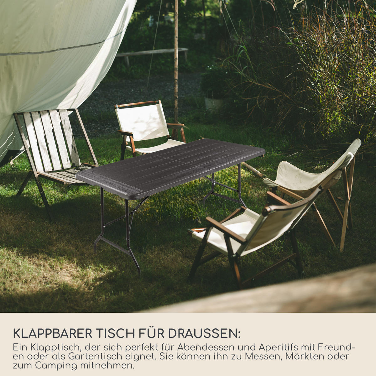 OUTDOOR-TISCH Dunkelgrau Schwarz 180/75/74 cm - Dunkelgrau, Kunststoff (74/180cm)