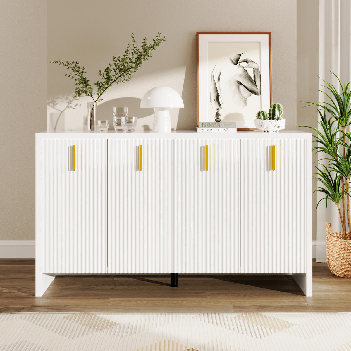 SIDEBOARD in Weiß mit verstellbaren Einlegeböden und goldenen Griffen, 140/38/80 cm, Weiß - Weiß, Holzwerkstoff (140/38/80cm) - Redom