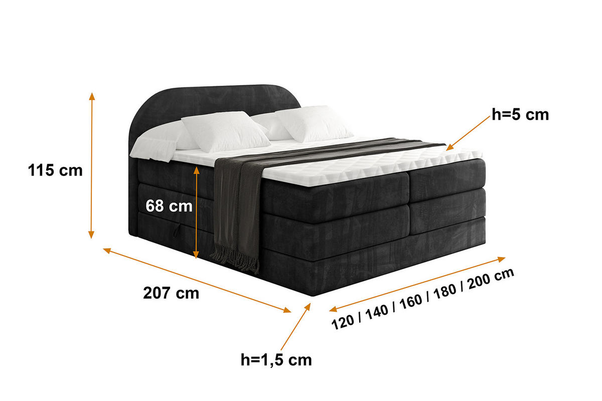 BOXSPRINGBETT mit Matratze und Lattenrost - NOX KING-200x200 - Schwarz Casablanca - Schwarz, Holzwerkstoff (200/200cm) - ALTDECOR