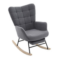 SCHAUKELSTUHL in Grau mit weichem Sherpa-Bezug und ausziehbarer Fußstütze - Naturfarben/Grau, Holz/Textil (68/91/88cm) - CHICFURN