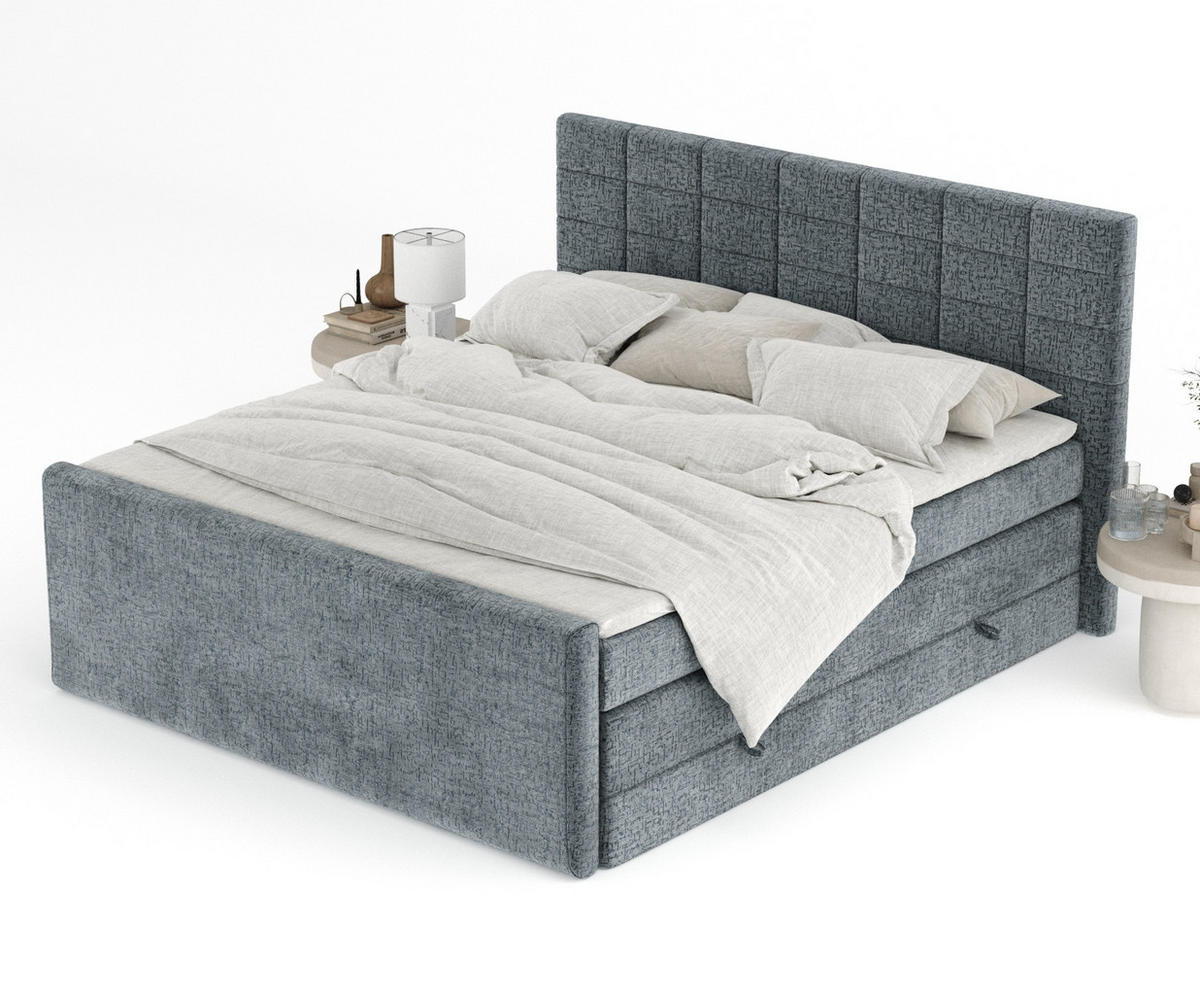 BOXSPRINGBETT Ava Blau Grau 140/200 cm - Blaugrau/Schwarz, Holz/Holzwerkstoff (140/200cm) - Maison de Reve