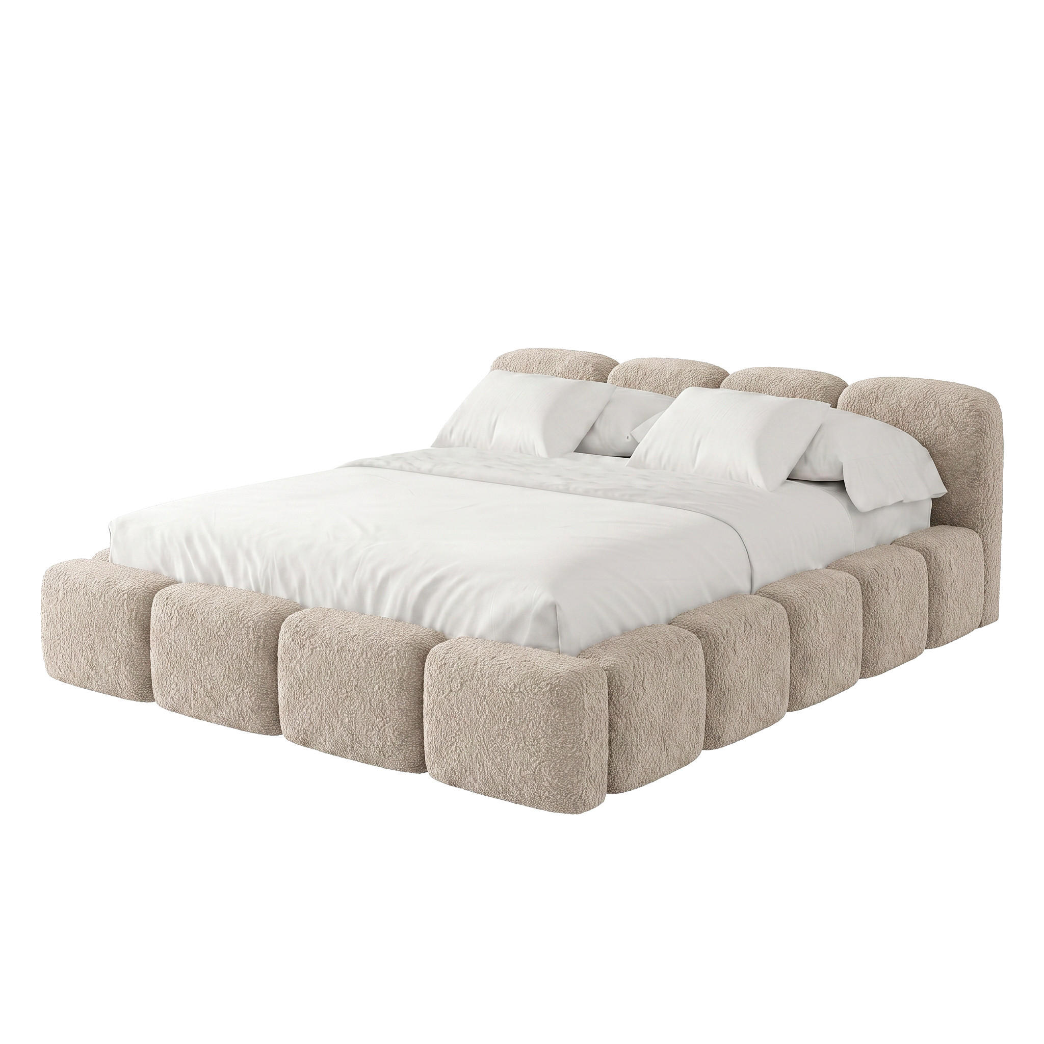 POLSTERBETT SUENO mit Matratze 140x200 cm in Beige, gepolstertes Kopfteil, Metalllattenrost, Bettkasten, Bouclé-Stoff - Beige/Naturfarben, Holz/Textil (140/200cm) - Muffo