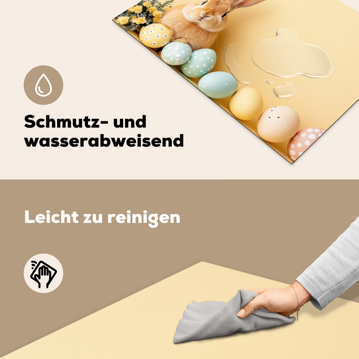 HERDABDECKPLATTE Eier - Kaninchen - Pastellfarbtöne Herdabdeckung Induktionsfeld 75x52 cm - Hellgelb, Kunststoff (75/52/0.2cm) - MuchoWow