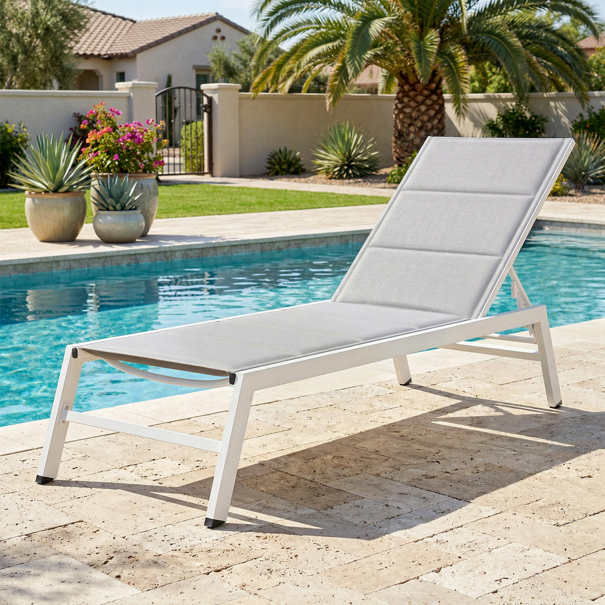 SONNENLIEGE Aluminium Hellgrau - Hellgrau/Weiß, Textil/Metall (64/90/181cm) - Outsunny