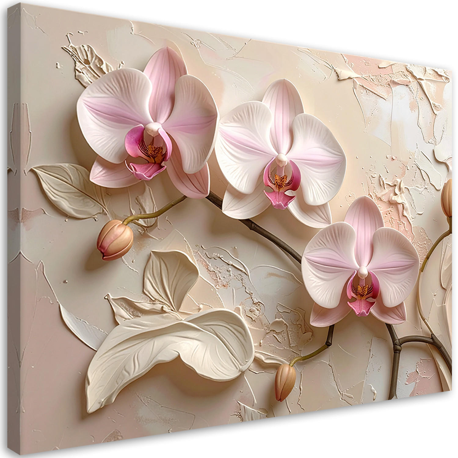 BILD auf Leinwand, Rosa Orchideen auf Reliefhintergrund - Rosa, Textil (30/20cm) - Feeby