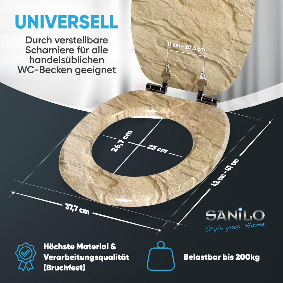 WC-SITZ mit Absenkautomatik Sand Stone - Braun, Holzwerkstoff (38/6/47cm) - Sanilo