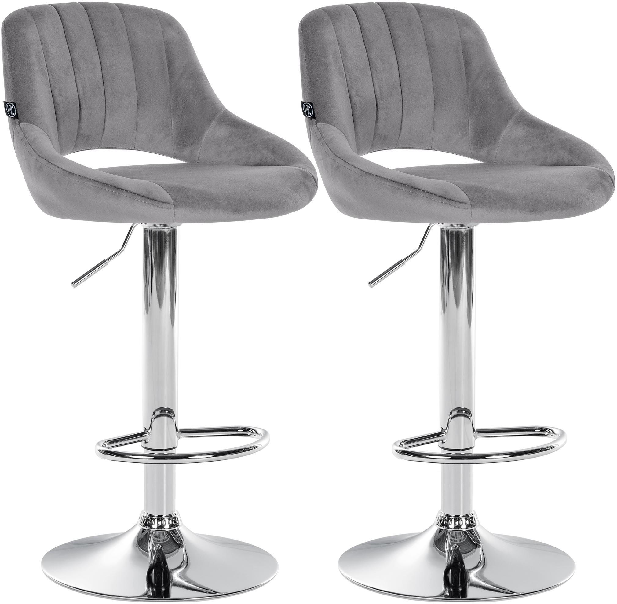 BARHOCKER 2er Set Samt dunkelgrau - Chromfarben/Dunkelgrau, Textil (47/85/48cm) - CLP