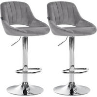 BARHOCKER 2er Set Samt dunkelgrau - Chromfarben/Dunkelgrau, Textil (47/85/48cm) - CLP