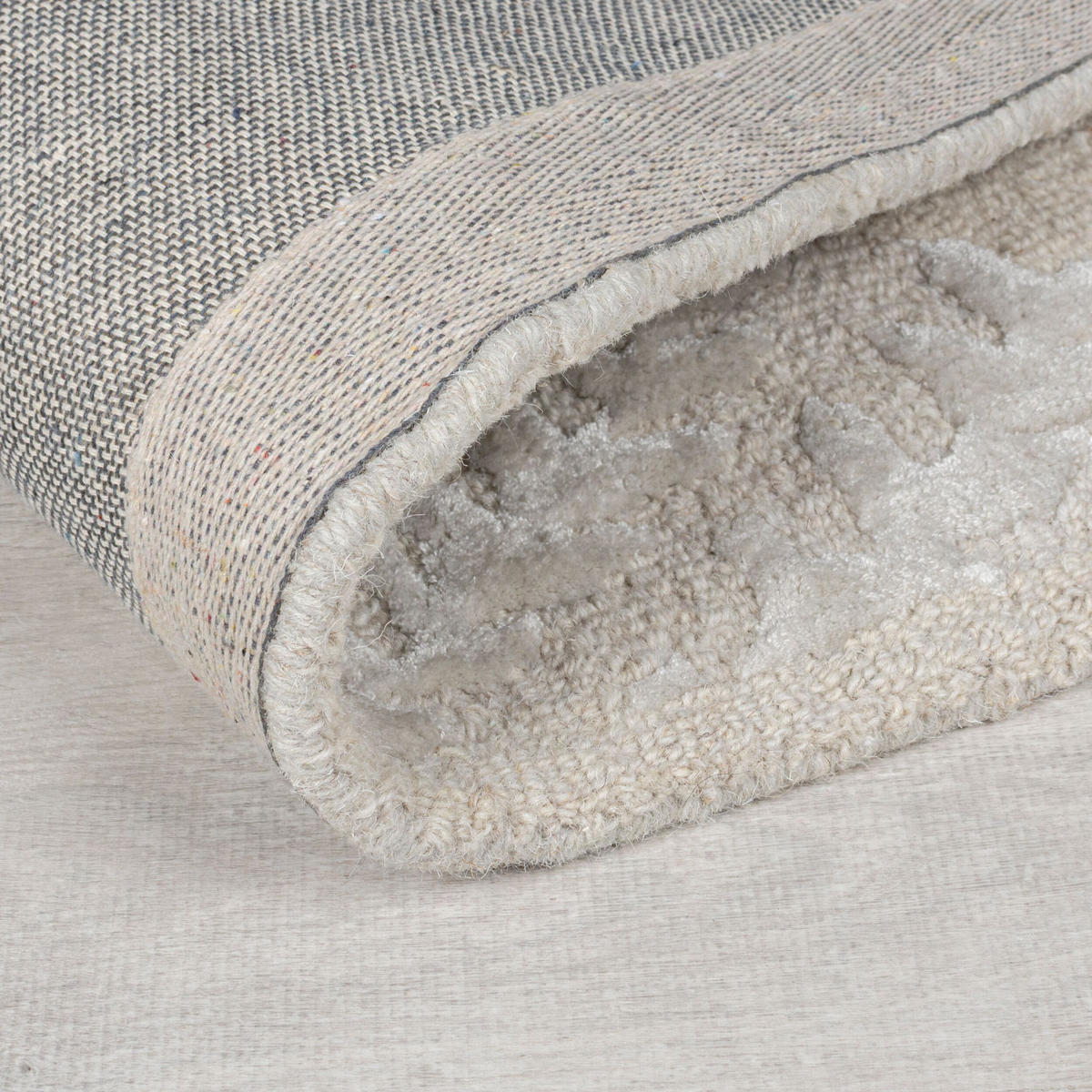 TEPPICH Wolle-Viskose Hoch-Tief Struktur Seidiger Glanz Blätter, Wohnzimmer Hellgrau Rechteckig 200x290 - Grau, Textil (200/290cm) - KADIMA DESIGN