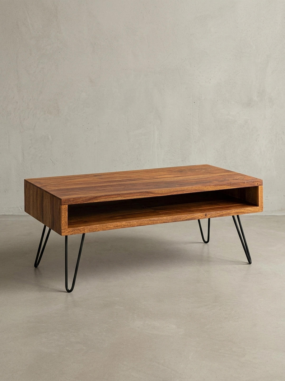 COUCHTISCH Sheeshamholz, Pulverbeschichtet mit Ablagefach, Maße 100x40x50 cm - Schwarz/Braun, Holz/Metall (50/100/40cm) - KADIMA DESIGN