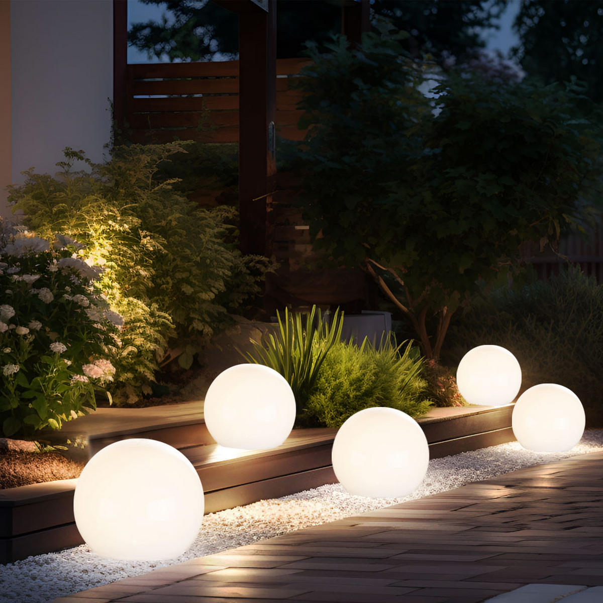 LED AUSSENLEUCHTE Kugel Design Weiß 3er Set - Weiß, Kunststoff (15/15/43cm)