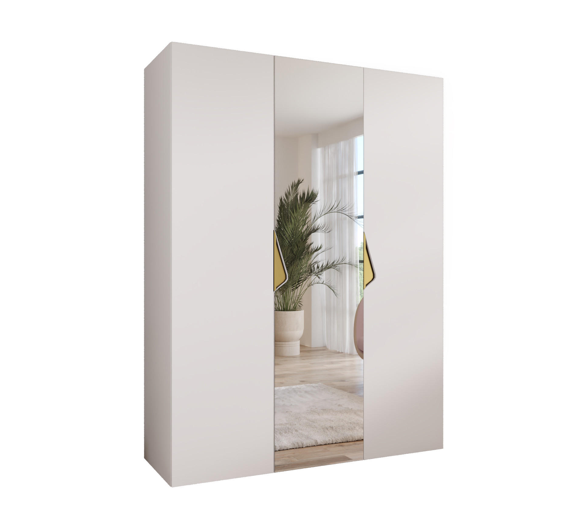 Abiks Möbel Drehtürenschrank Weiß, Gold 150x202x52 cm