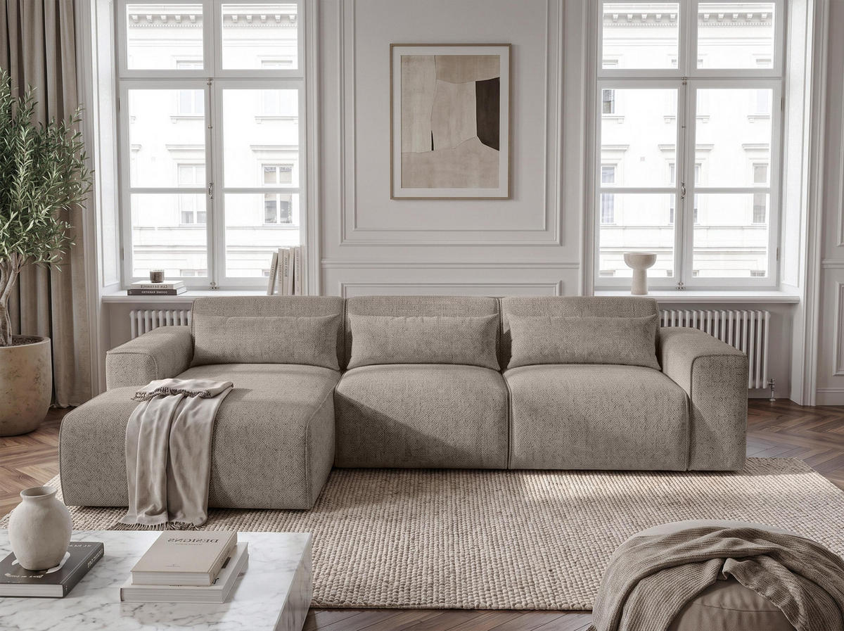 ECKSOFA L Form Ruyam Hellbraun 310/165/78 cm – Schlaffunktion Links - Hellbraun/Schwarz, Kunststoff/Textil (170/310cm) - AX Living