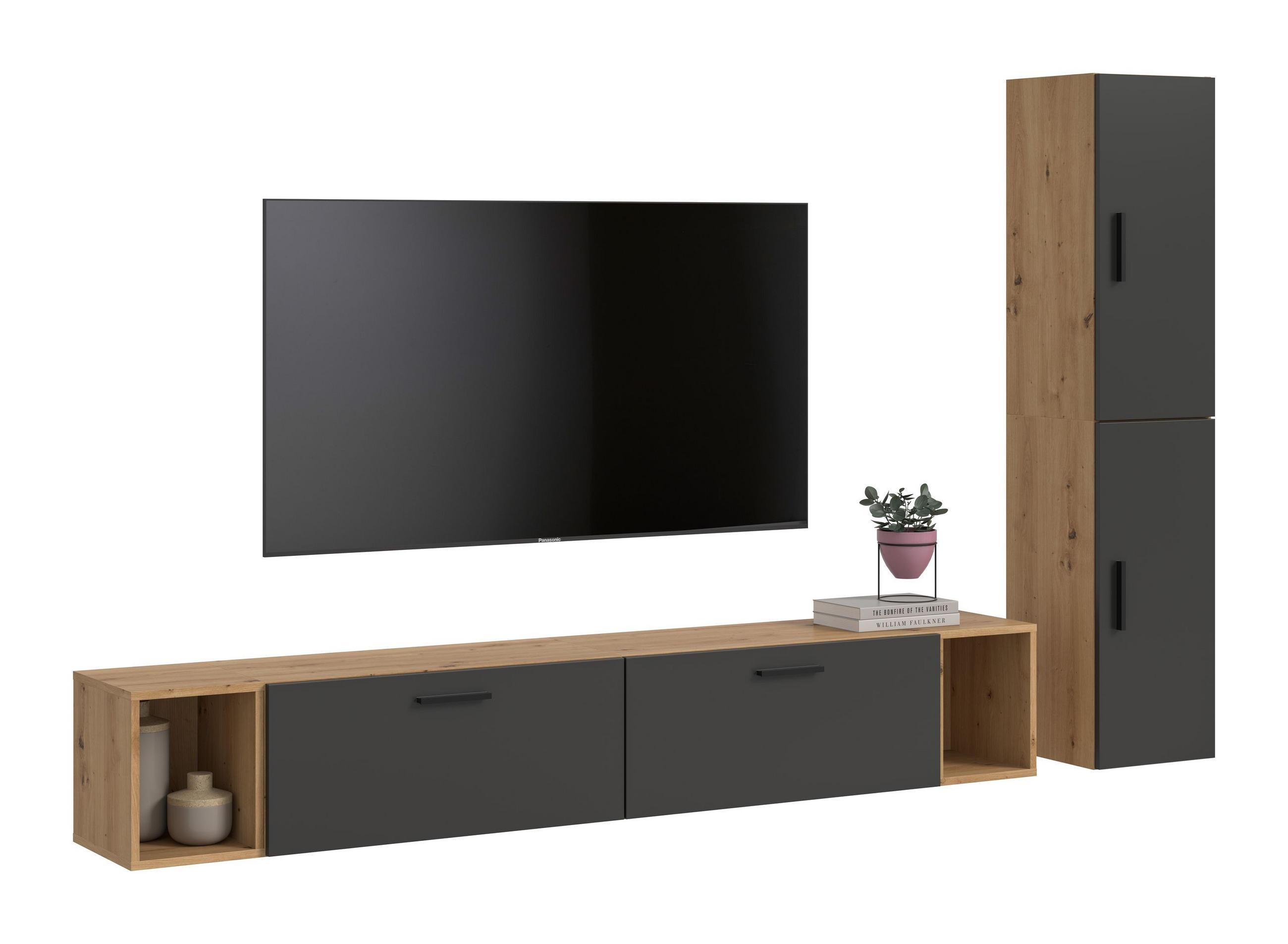 WOHNWAND Primo 5 tlg. (B/H/T: ca. 259/182/34 cm) in Artisan Oak /Basalt grau - Eiche Artisan, Holzwerkstoff (259/182/34cm)