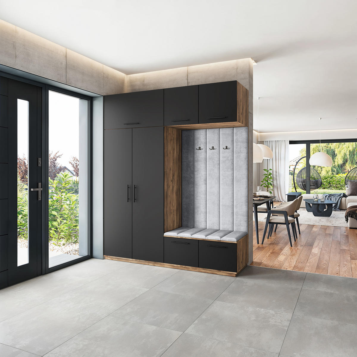 GARDEROBENSCHRANK REMA 200/240/60 cm Modern Eichefarben - Eichefarben/Schwarz, Holzwerkstoff (200/240/60cm) - MASSENO