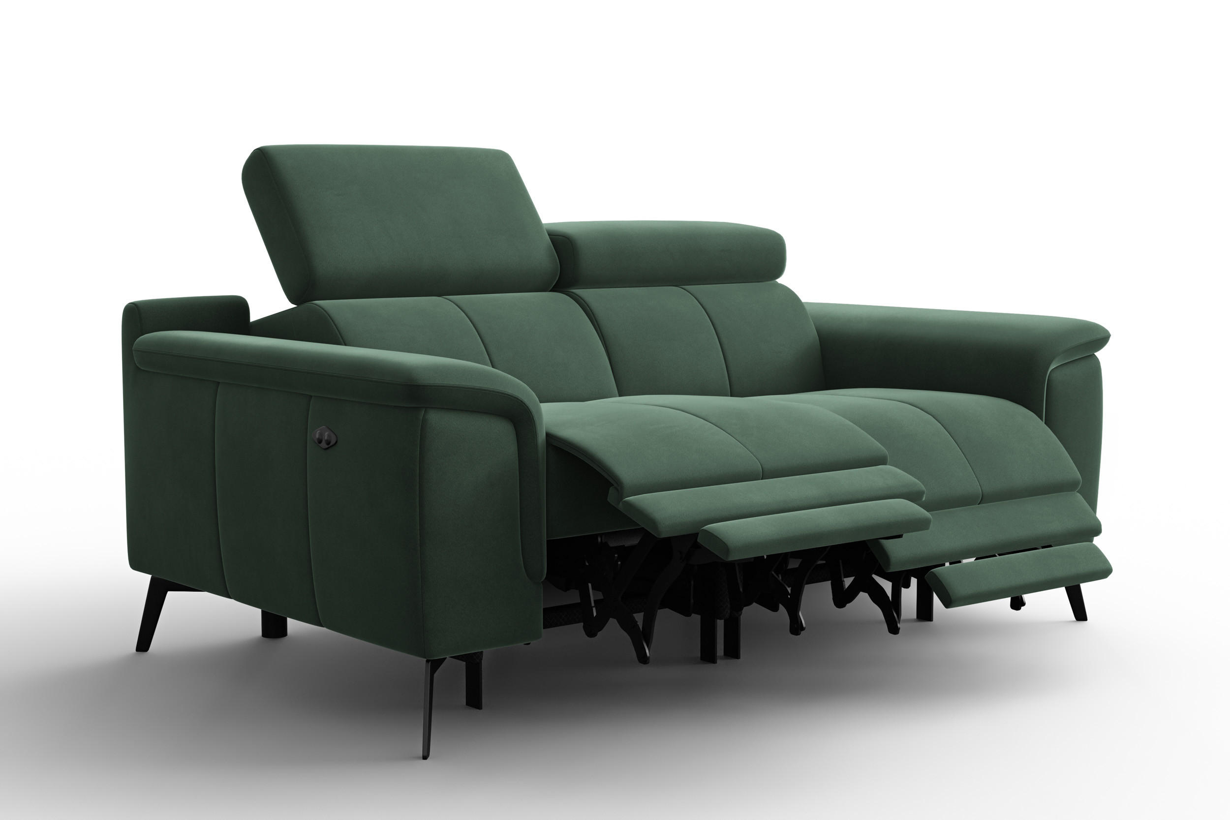 SOFA RELAX FIERO 2-Sitzer, Grüner Veloursstoff - Schwarz/Grün, Holz/Textil (170/82/103cm) - Courtois Laville