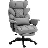 GAMING-STUHL & gefederten Sitzkissen Lendenwirbelstütze und Fußstützen - Grau, Leder (76/121/60cm)