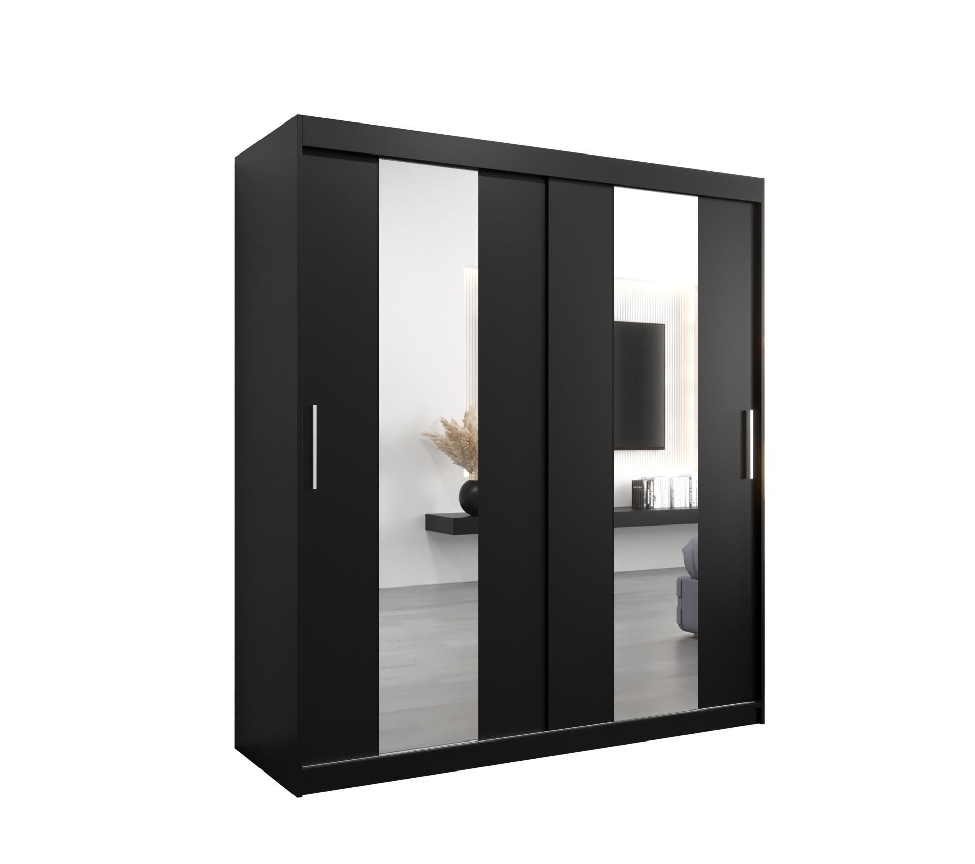 SCHWEBETÜRENSCHRANK 200/180/62 2-türig - Silberfarben/Schwarz, Holz/Kunststoff (180/200/62cm) - MÖBEL KRYSPOL