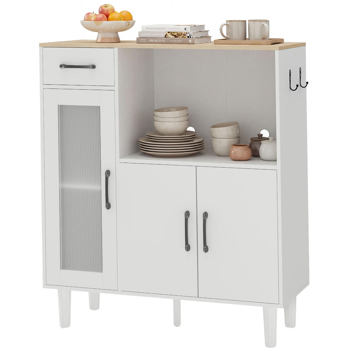 SIDEBOARD Weiß/Eiche, mit Acrylglastür, 80/34/91 cm - Weiß, Holz (80/91/34cm) - PANGIVO