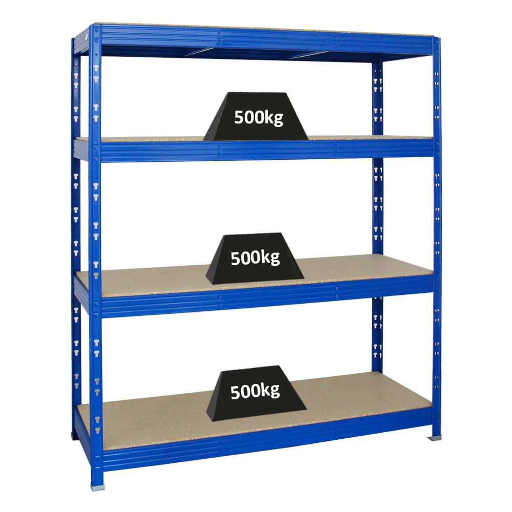SCHWERLASTREGAL Rhino 180x160x60 cm 4 Spanplatten-Ebenen 16mm Fachlast 500 kg Blau - Blau, Metall (160/180/60cm) - PROREGAL