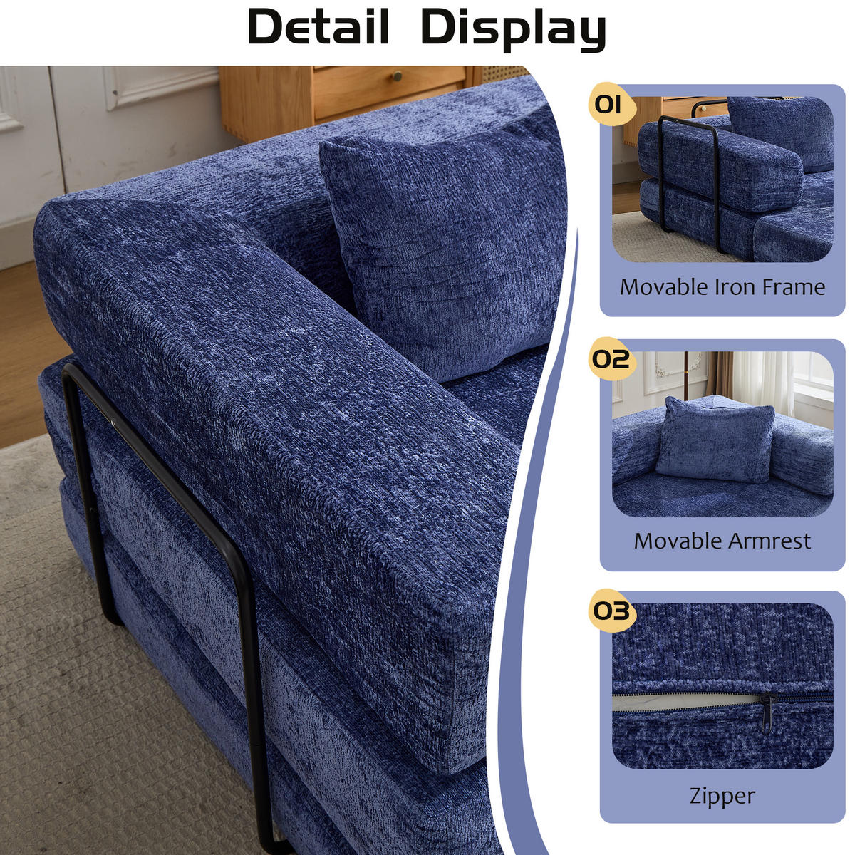SCHLAFSOFA 2-in-1 faltbar mit Formrahmen, DE-42526, Dunkelblau - Dunkelblau, Textil (200/63/100cm) - ComfortXL