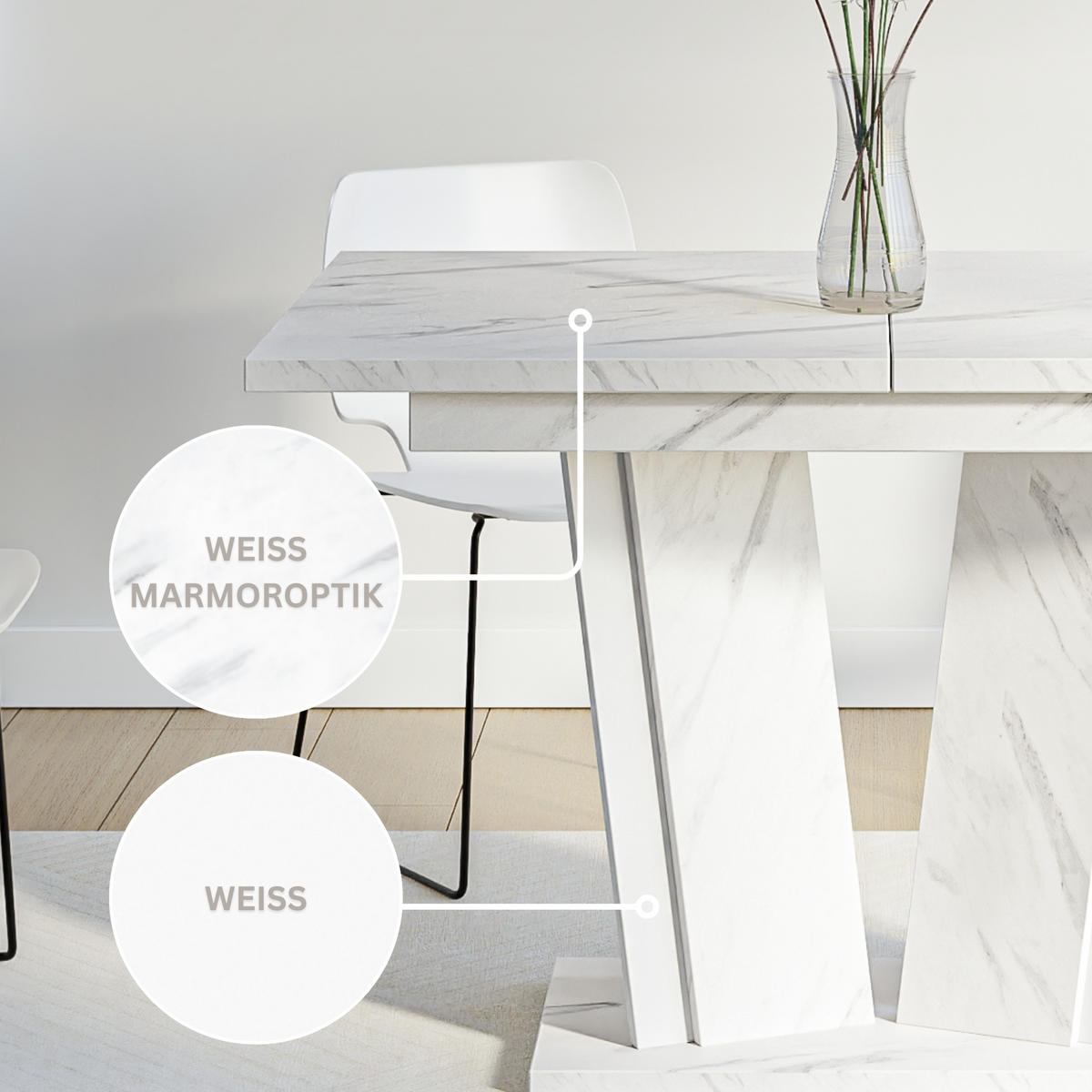 ESSTISCH Ausziehbar 120 - 160 cm Weiß Marmoroptik - Weiß, Holzwerkstoff (120/80/75cm) - PROSPERO