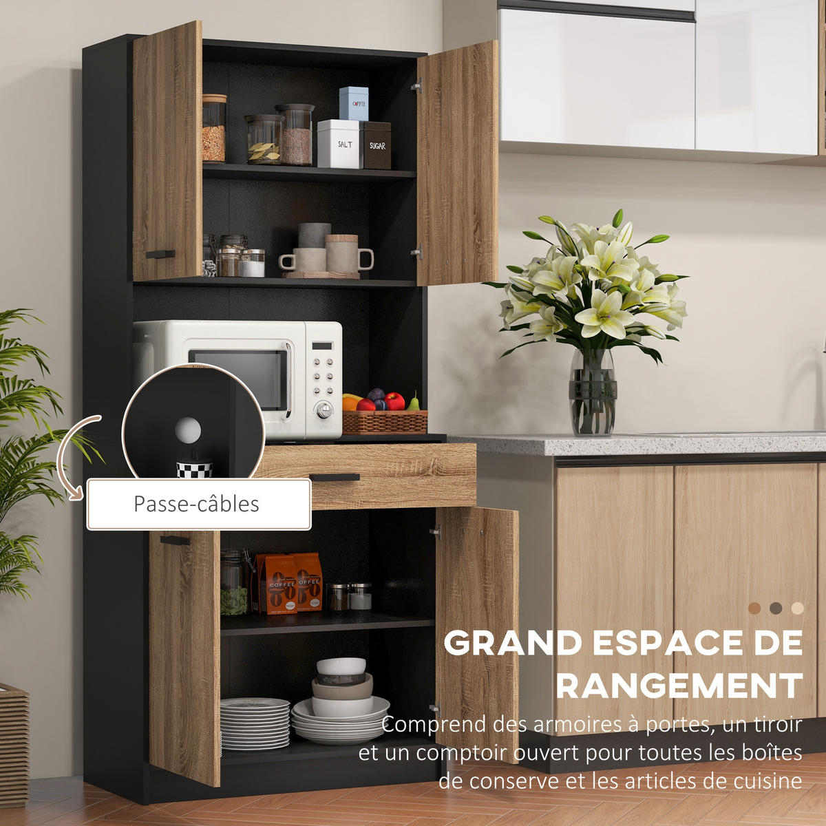 BUFFET DE-11071 Industrie-Design, 4 Türen Schwarz/Natur - Naturfarben, Holzwerkstoff (40/180/80cm) - ComfortXL