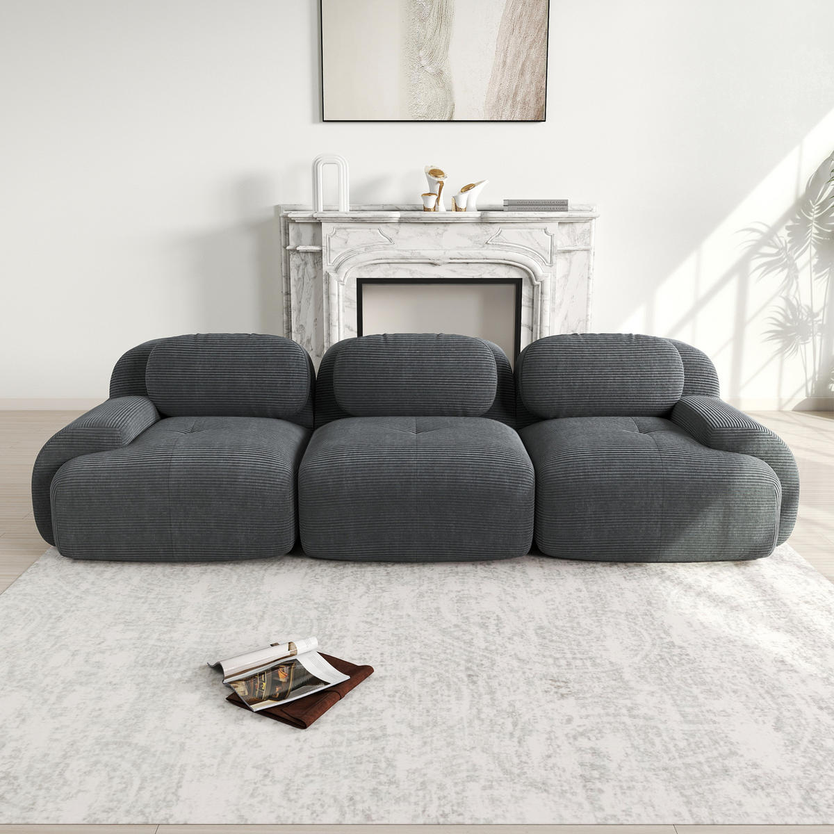 ECKSOFA modular, rahmenlos mit ergonomischen Armlehnen und rutschfester Unterseite, Grau - Grau, Textil (298/103cm) - Redom