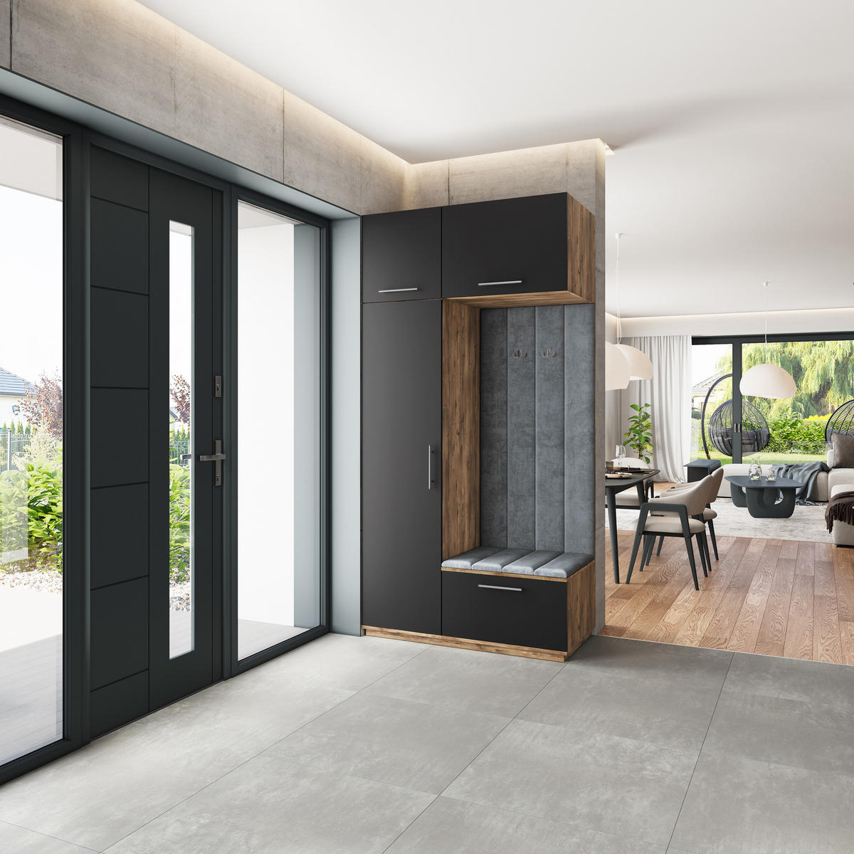 GARDEROBENSCHRANK REMA 120/240/60 cm Modern Garderobe-Set Eiche Lefkas - Eichefarben/Schwarz, Holzwerkstoff (120/240/60cm) - MASSENO