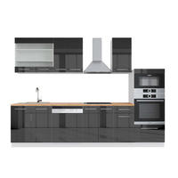 KÜCHENZEILE Fame-Line Anthrazit Hochglanz/Weiß 300 cm mit Hochschrank AP Eiche - Anthrazit/Weiß, Holzwerkstoff (300/81.6/60cm) - Vicco