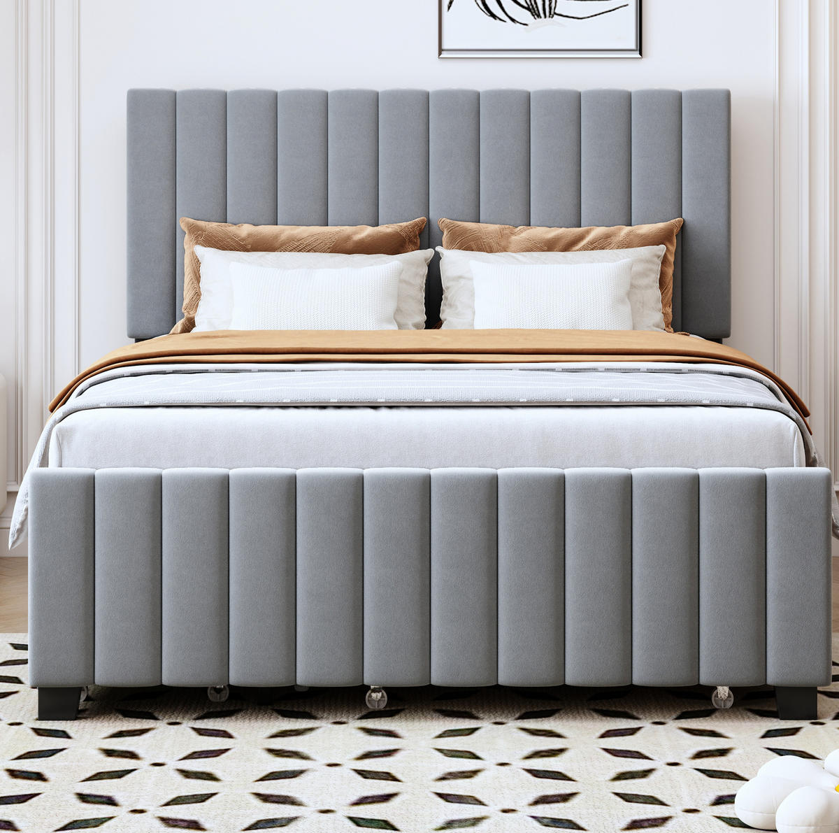 POLSTERBETT 140/190 cm Grau mit Ausziehbett und zwei Schubladen - Grau, Textil (140/190cm) - OKWISH