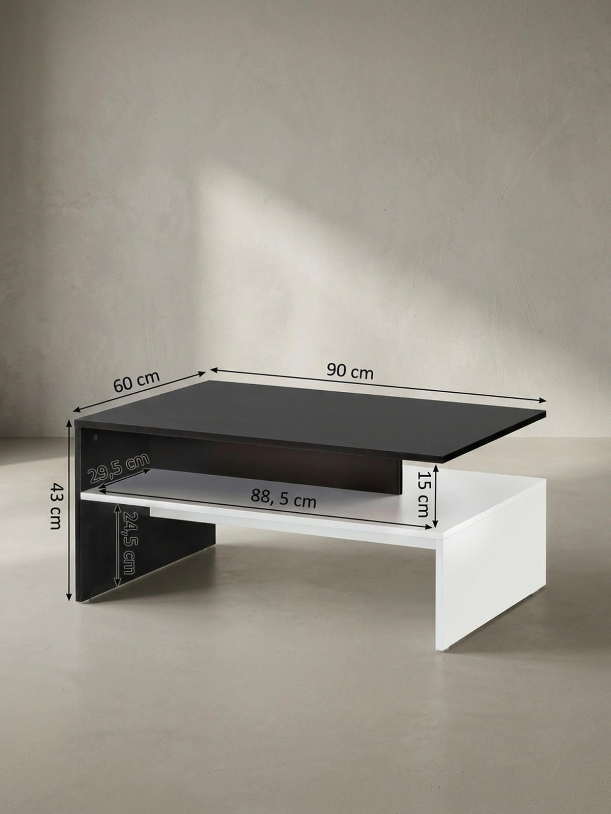 COUCHTISCH Zweifarbig Schwarz Weiß, 90x60 cm, Melaminharzbeschichtet - Weiß, Holz (60/90/43cm) - KADIMA DESIGN